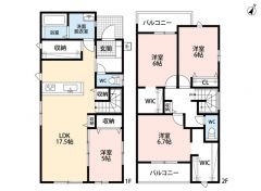 LDK広々17.5帖＾＾2面バルコニー・WIC2ヵ所。ご家族のコミュニケーションが増えるリビング階段＾＾