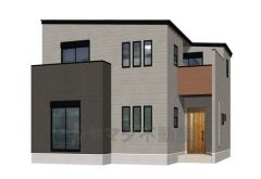 完成予想図。グレーを基調としたシンプルで飽きの来ない外観です。流行に左右されないベーシックなカラーリングは、永住にふさわしい佇まいです。