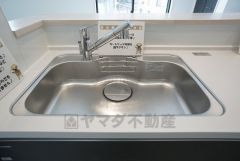 色も形もキレイなシンクは、広さも確保しているので、大きめの鍋も簡単に洗えます。