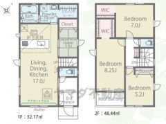 洗面化粧台の隣にランドリールーム付き＾＾WIC2カ所＾＾主寝室は広々約8.25帖＾＾リビング階段採用＾＾
