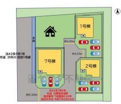 2号棟。カースペースはゆとりある4台分を確保＾＾ 前面道路私道南側約4.03ｍ、西側約5.29ｍ。