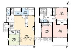 敷地面積約54.80坪。 LDK広々18.7帖＾＾WIC・ファミリークローク有り＾＾ 全居室に収納有＾＾お部屋をスッキリとさせてくれます＾＾