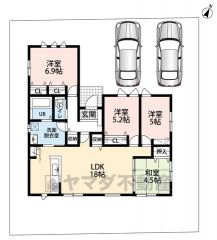 4LDKの平屋です＾＾約18帖のLDKに4.5帖の和室が隣接しており、繋げると約22.5帖と広々＾＾