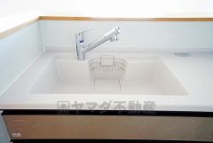 広々とした凸型シンクに洗剤ポケットを標準装備。大きなお鍋など洗いやすいです。洗剤や石鹸、スポンジもすっきりできる収納付き。