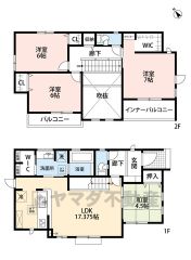 リビングと隣接する和室を一体利用すると約22帖の大空間です。各階にWIC完備。2カ所にバルコニー＾＾