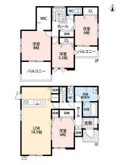 LDK広々18.5帖。WIC・パントリー・バルコニー2カ所有。全室南向きで陽当たり良好＾＾