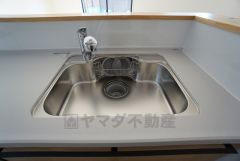 色も形もキレイなシンクは、広さも確保しているので、大きめの鍋も簡単に洗えます。