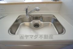 色も形もキレイなシンクは、広さも確保しているので、大きめの鍋も簡単に洗えます。