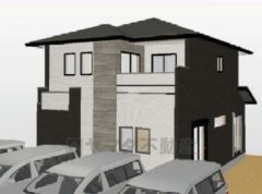 完成予想図。ホワイト・ブラックを基調としたシンプルで飽きの来ない外観です。流行に左右されないベーシックなカラーリングは、永住にふさわしい佇まいです。