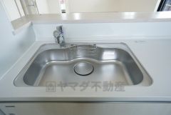 色も形もキレイなシンクは、広さも確保しているので、大きめの鍋も簡単に洗えます。