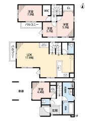 LDK広々17.8帖。 バルコニー2か所・WIC・スタディーカウンター。ご家族のコミュニケーションが増えるリビング階段です。