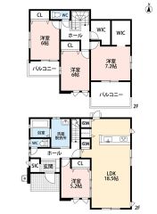 LDK広々60坪以上＾＾SIC・WIC・FCL・パントリーなど収納スペースが豊富。陽当たり良い南面バルコニー2ヵ所有り＾＾全居室南向き＾＾