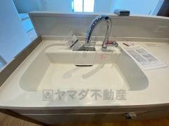 広々とした凸型シンクに洗剤ポケットを標準装備。大きなお鍋など洗いやすいです。洗剤や石鹸、スポンジもすっきりできる収納付き。