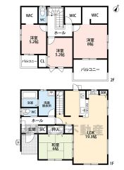 リビングと隣接する和室を一体利用すると広々25帖以上。 ファミリークローク・・ウォークインクローゼット・シューズインクローク・パントリーあり＾＾2面バルコニー日当り風通し良好。