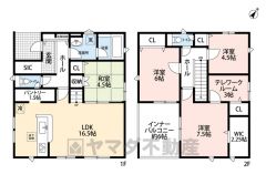 オール電化＾＾LDK広々16.5帖。 WIC・SIC・パントリー・バルコニー・テレワークルームインナーバルコニー・和室有。 ご家族のコミュニケーションが増えるリビング階段です＾＾