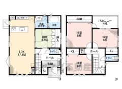 オール電化。LDK広々17.5帖。 システム収納・バルコニー・パントリー・SIC・和室有。 全居室に収納有。