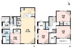LDKは広々約20.2帖＾＾主寝室は約7帖あり、大容量のWIC付き＾＾2階居室は6帖以上ありゆとりある広さを確保＾＾