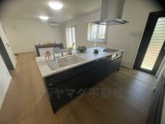 対面式カウンターキッチンでお子様の様子が見守れます。カウンタートップは耐熱性に優れており、日ごろのお掃除もふき取るだけでＯＫ。ステンレスシンクも簡単にお掃除できますよ。