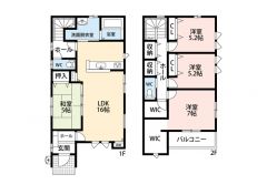LDKは約16帖＾＾隣接する和室と合わせると約20帖あり広々と使えますよ＾＾2階にはファミリークロークや廊下収納、ＷＩＣ等充実の収納スペースを確保＾＾