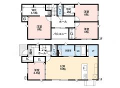 LDK18帖。ユーティリティ・SIC・WIC2ヵ所・バルコニー有＾＾全居室フローリングでお掃除ラクラク＾＾