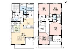 LDK広々20帖以上＾＾ マルチスキップ・パントリー・WIC・インナーバルコニー有＾＾ リビングは3面採光で陽当たり風通し良好＾＾ マルチスキップ上部の吹抜は、明るく開放的な空間を演出します。