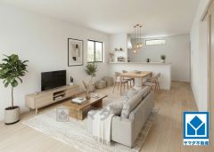 家具はイメージです。家族が集まる開放的なリビング。約17帖の大空間で毎日のお食事が楽しみです＾＾思い思いの時間を過ごしたり、家族みんなで食事をしたり、素敵な団らんの場になりますね。