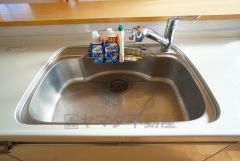 広々とした凸型シンクに洗剤ポケットを標準装備。大きなお鍋など洗いやすいです。洗剤や石鹸、スポンジもすっきりできる収納付き。