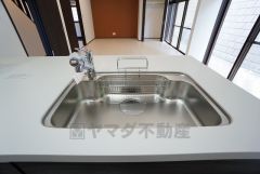広々とした凸型シンクに洗剤ポケットを標準装備。大きなお鍋など洗いやすいです。洗剤や石鹸、スポンジもすっきりできる収納付き。