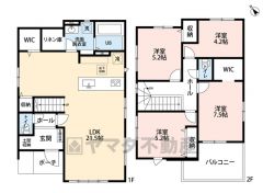 家族が集まるLDKは約21.7帖の大空間。全居室5帖以上＆WIC付きで、収納力も兼ね備えた4LDKプランです。