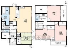 LDK広々18帖。 和室・SIC・WIC・2面バルコニー・スタディーカウンター・パントリー有。 全居室収納有＾＾