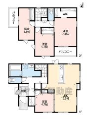 LDK16.3帖。 パントリー・WIC・2面バルコニー有。全居室南向き。 全居室フローリングでお掃除ラクラク＾＾