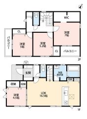 2面バルコニー＾＾主寝室には大型のウォークインクローゼット付き＾＾ 家族の会話が増えるリビング階段を採用＾＾