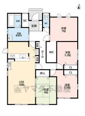 LDK広々18帖。 生活導線が良い平屋建て＾＾ スタディーカウンター・パントリー・WIC・SIC・和室有＾＾