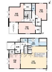 LDK広々18.5帖。WIC3ヵ所・廊下収納・パントリー・SIC・南面バルコニー有＾＾全居室6帖以上。 ご家族のコミュニケーションが増えるリビング階段＾＾