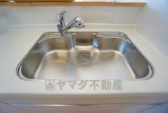 広々とした凸型シンクに洗剤ポケットを標準装備。大きなお鍋など洗いやすいです。洗剤や石鹸、スポンジもすっきりできる収納付き。