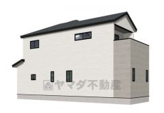 （1号棟）完成予想図。ホワイトを基調としたシンプルで飽きの来ない外観です。 設備仕様も充実した新築戸建です。 快適でゆとりのある生活空間で新生活を始めましょう^^