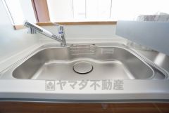 色も形もキレイなシンクは、広さも確保しているので、大きめの鍋も簡単に洗えます。