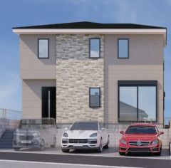 2号棟完成予想図。グレーを基調としたシンプルで飽きの来ない外観です。 落ち着いた雰囲気で快適な生活を送れます。