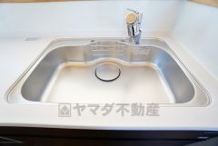 色も形もキレイなシンクは、広さも確保しているので、大きめの鍋も簡単に洗えます。