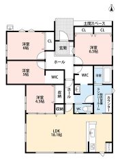 平屋＾＾LDK広々約18.1帖。LDKにエアコン設置済。FCL・洗面室カウンター・パントリー・WIC有＾＾