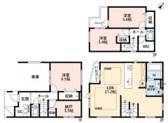 3LDK、納戸付き＾＾広々LDK20帖以上＾＾各居室収納スペース付き＾＾